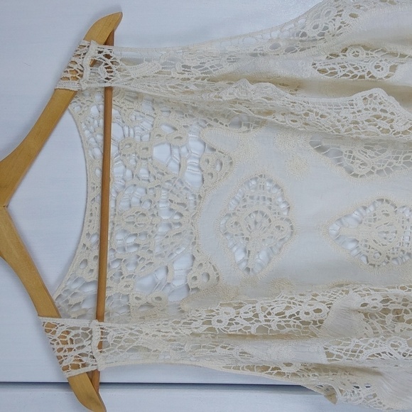 Jastle Womens Cream Sleeveless Open Cardigan Crochet Boho hippie Cute! Sz.L - Picture 2 of 6